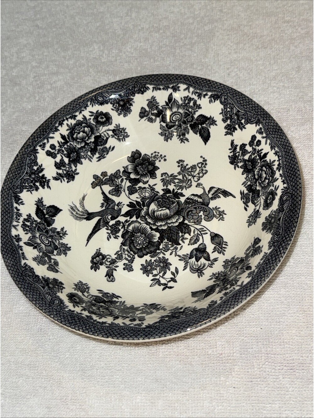 Royal Stafford Earthenware Black and White Floral Bird Salad Plate England